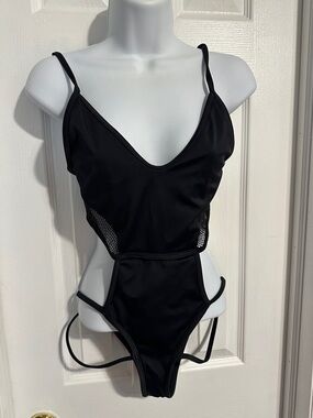 Hot Miami Styles Black Mesh Cutout One-Piece Swimsuit